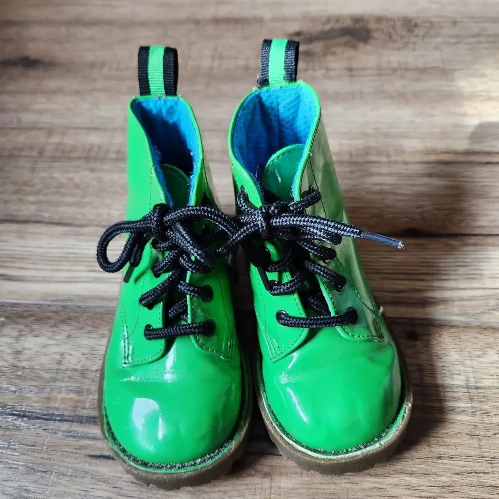 Faded Glory Patent Leather Alex Lace-up Boots Size 7 Green